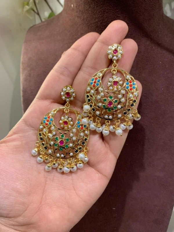 Traditional Hyderabadi chandbali earrings with a gold-plated finish