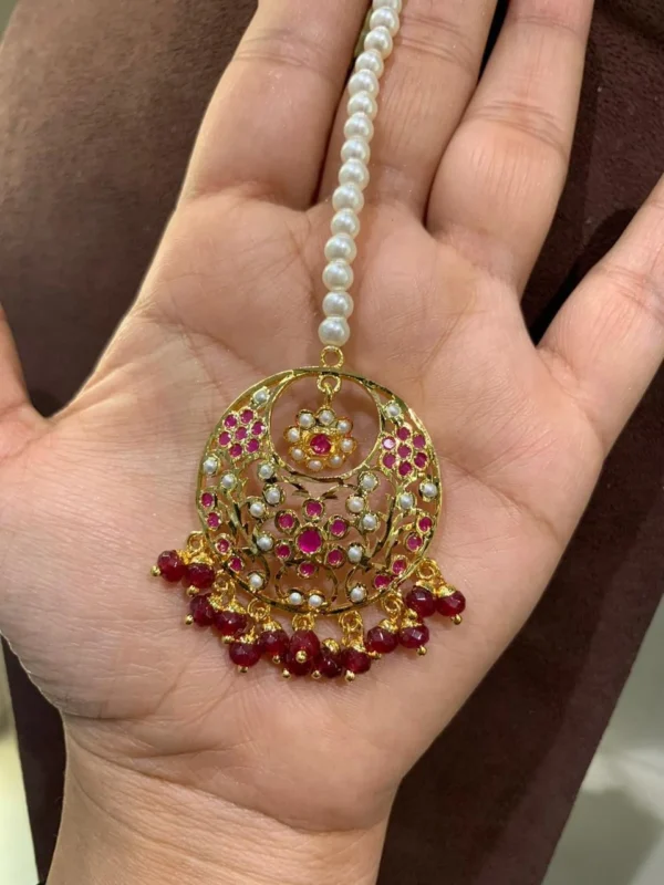 Traditional Indian Maroon Maang Tikka – Handmade Bridal Jewellery