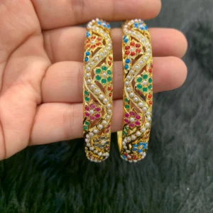 Multicolor Jadau Kangan with pearls and stones