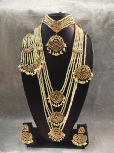 Nafees Bridal Set - Hyderabadi multicolored jadau necklace and earrings