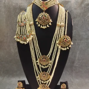 Nafees Bridal Set - Hyderabadi multicolored jadau necklace and earrings