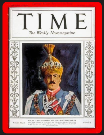 Historic TIME Magazine 1937 cover of Nizam of Hyderabad displaying magnificent Nizami legacy jewellery collection including jeweled crown and traditional royal ornaments that established global recognition for Nizami jewelry heritage