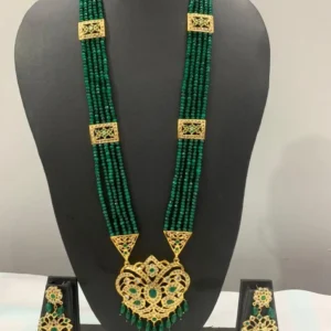 Green Stone Rani Haar with matching earrings – Hyderabadi Jadau necklace set