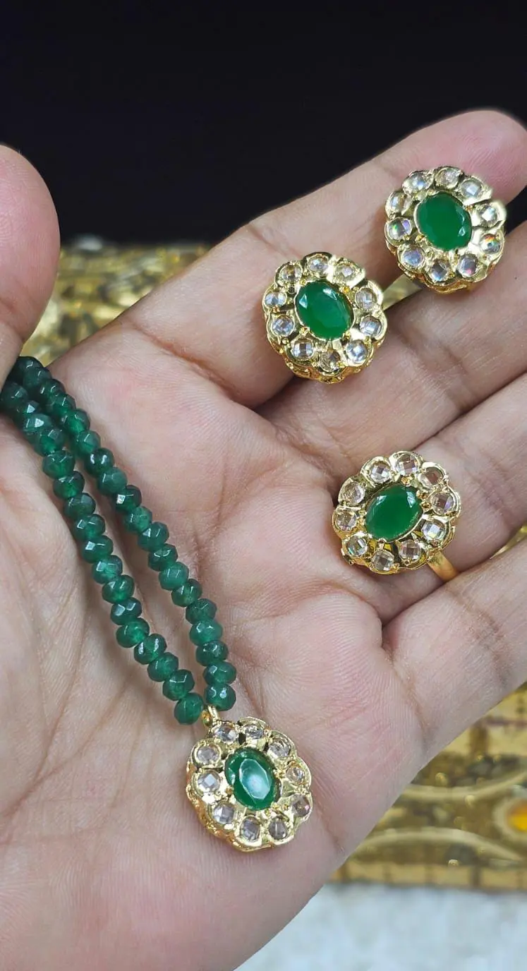 Daily Wear Pendant Set in gold-plated silver with semi-precious stones