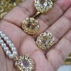 White Stone Pendant set in gold-plated silver with hand-set semi-precious stones